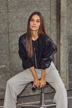 Haute L'Amitié Quilt Pu Bomber HL10262 Black