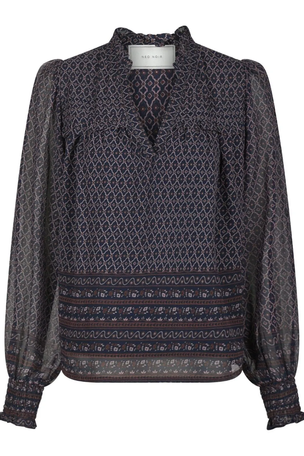 New Neo Noir Rhia Border Pattern Blouse 163994 Navy