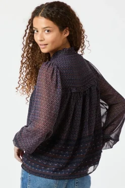 New Neo Noir Rhia Border Pattern Blouse 163994 Navy
