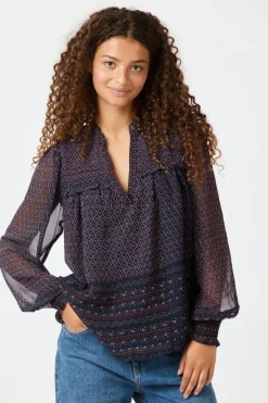 New Neo Noir Rhia Border Pattern Blouse 163994 Navy