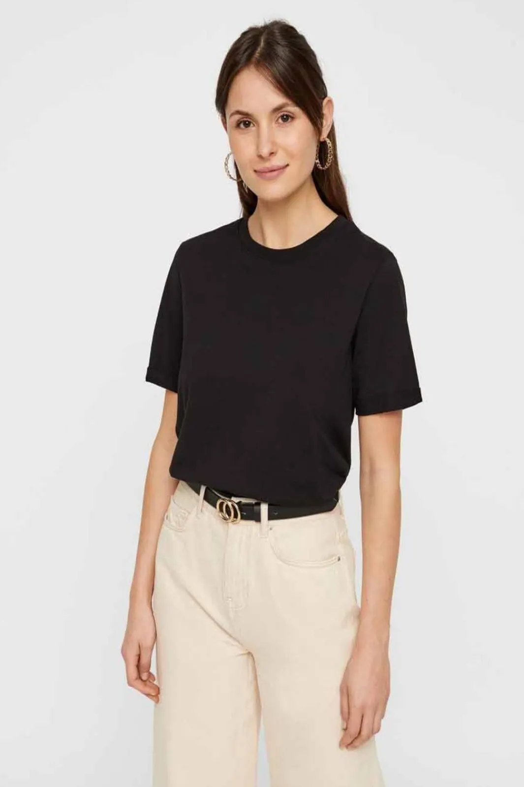 New Pieces Ria SS Fold Up Tee Black
