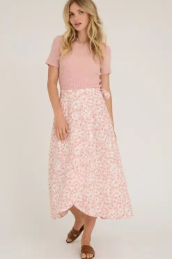 Hot A-View Rib Knit Short Sleeve Top 298 Rose