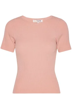 Hot A-View Rib Knit Short Sleeve Top 298 Rose