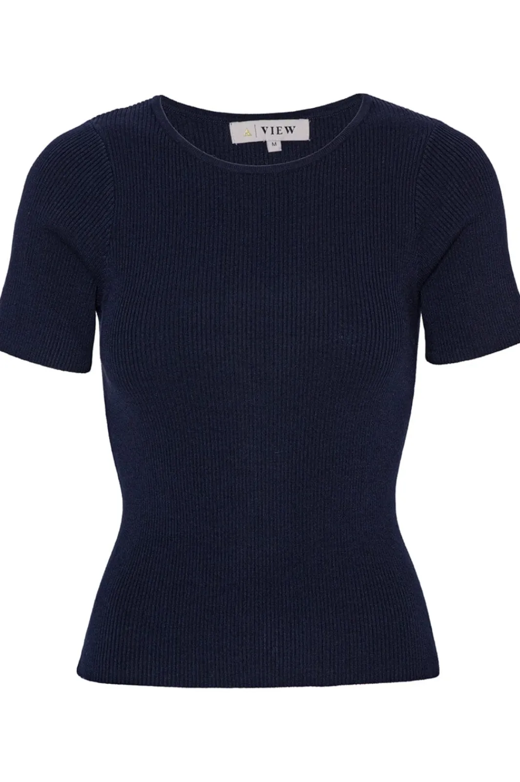 Online A-View Rib Knit Short Sleeve Top 699 Navy