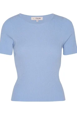 Online A-View Rib Knit Short Sleeve Top 282 Light Blue