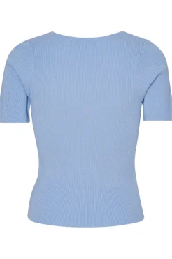 Online A-View Rib Knit Short Sleeve Top 282 Light Blue
