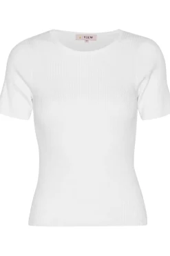 Discount A-View Rib Knit Short Sleeve Top 000 White