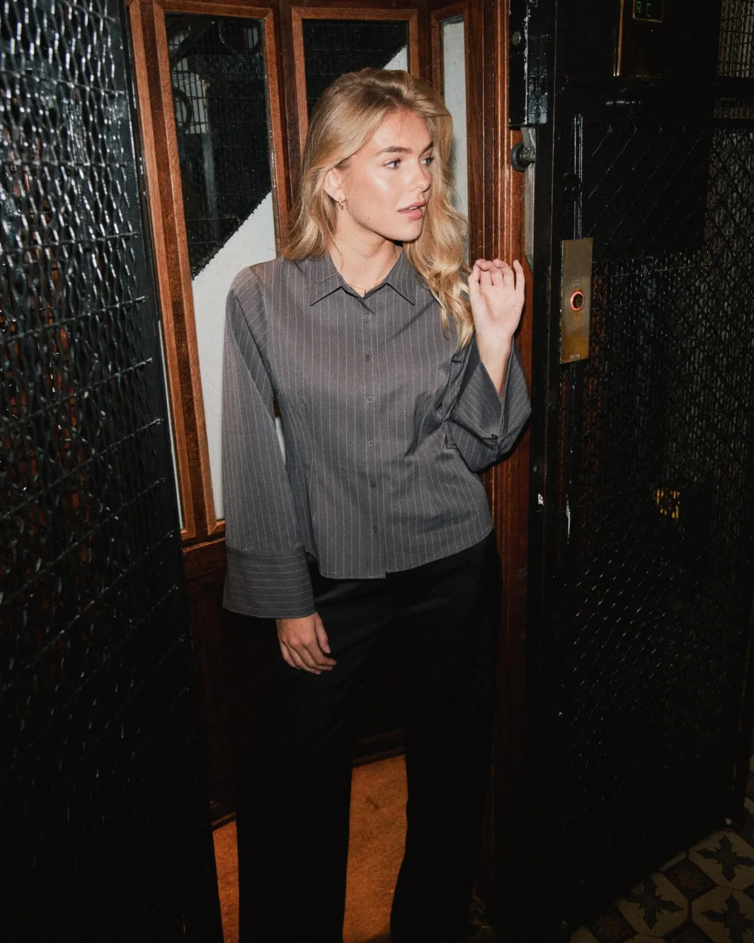 Neo Noir Rosa Pinstripe Shirt Grey