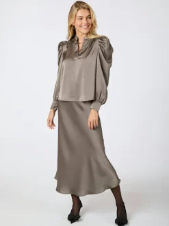 Outlet Neo Noir Rosslyn Heavy Sateen Blouse Warm Grey