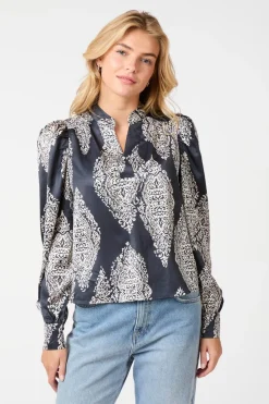 New Neo Noir Rosslyn Paisley Drop Blouse 163976 Navy