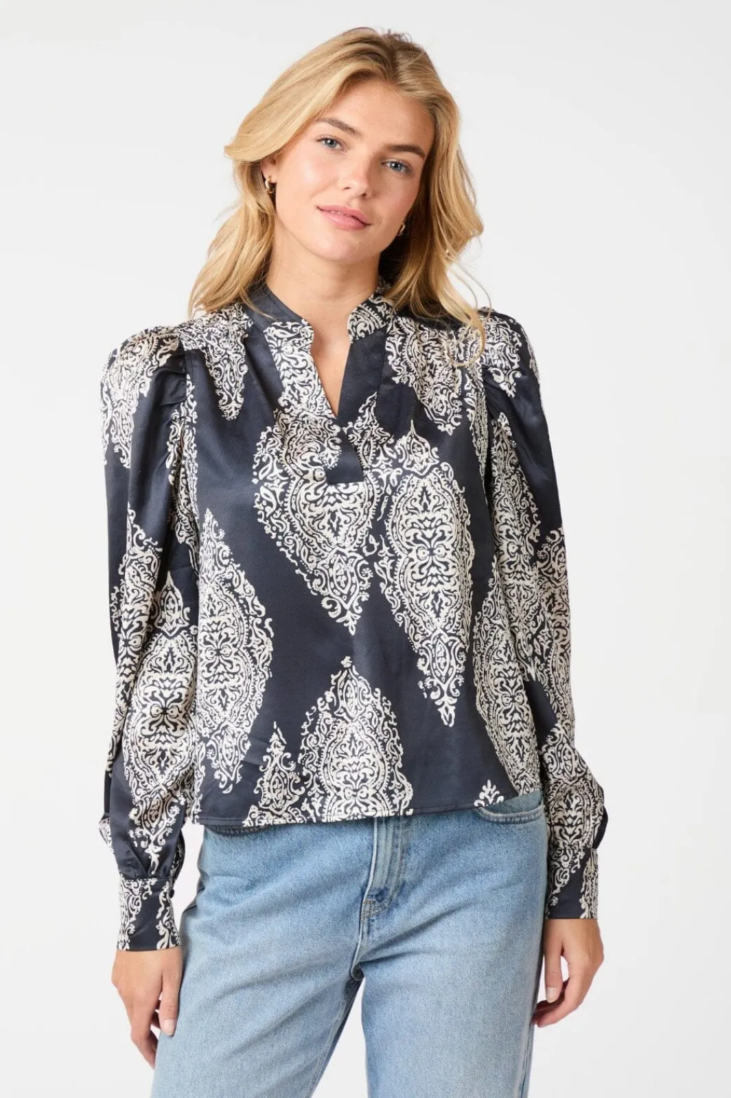 New Neo Noir Rosslyn Paisley Drop Blouse 163976 Navy