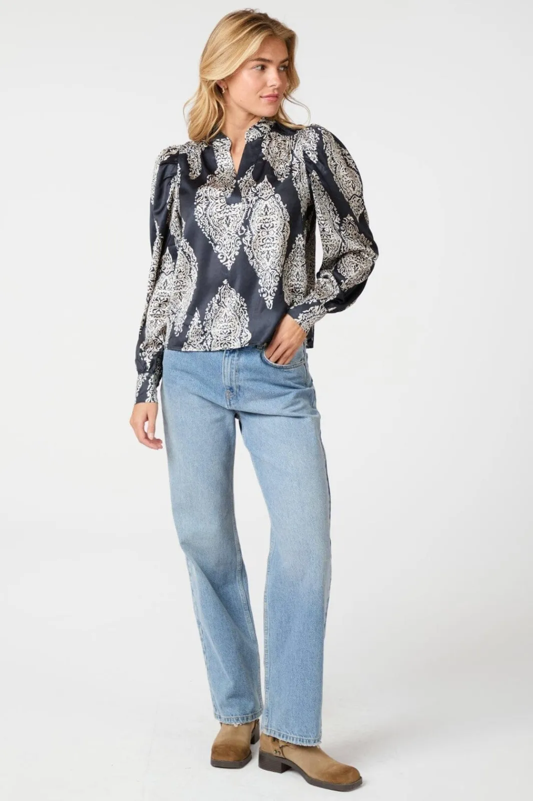 New Neo Noir Rosslyn Paisley Drop Blouse 163976 Navy