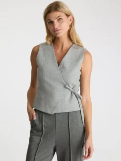 Sale Neo Noir Samara Wrap Waistcoat Grey Melange