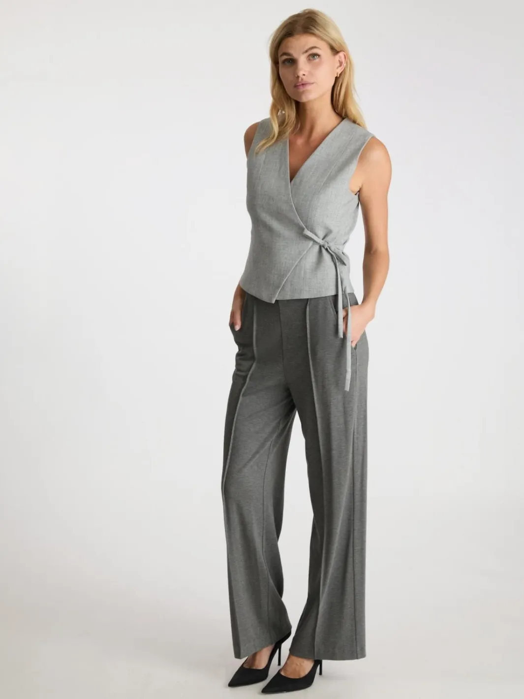 Sale Neo Noir Samara Wrap Waistcoat Grey Melange