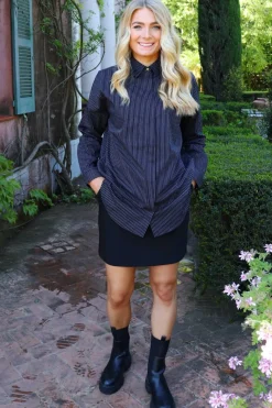 Hot Liberte Sara Ls Shirt 21223 Black White Pinstripe
