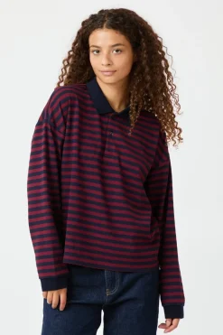 Clearance Neo Noir Sara Wide Stripe Polo Blouse 164258 Navy