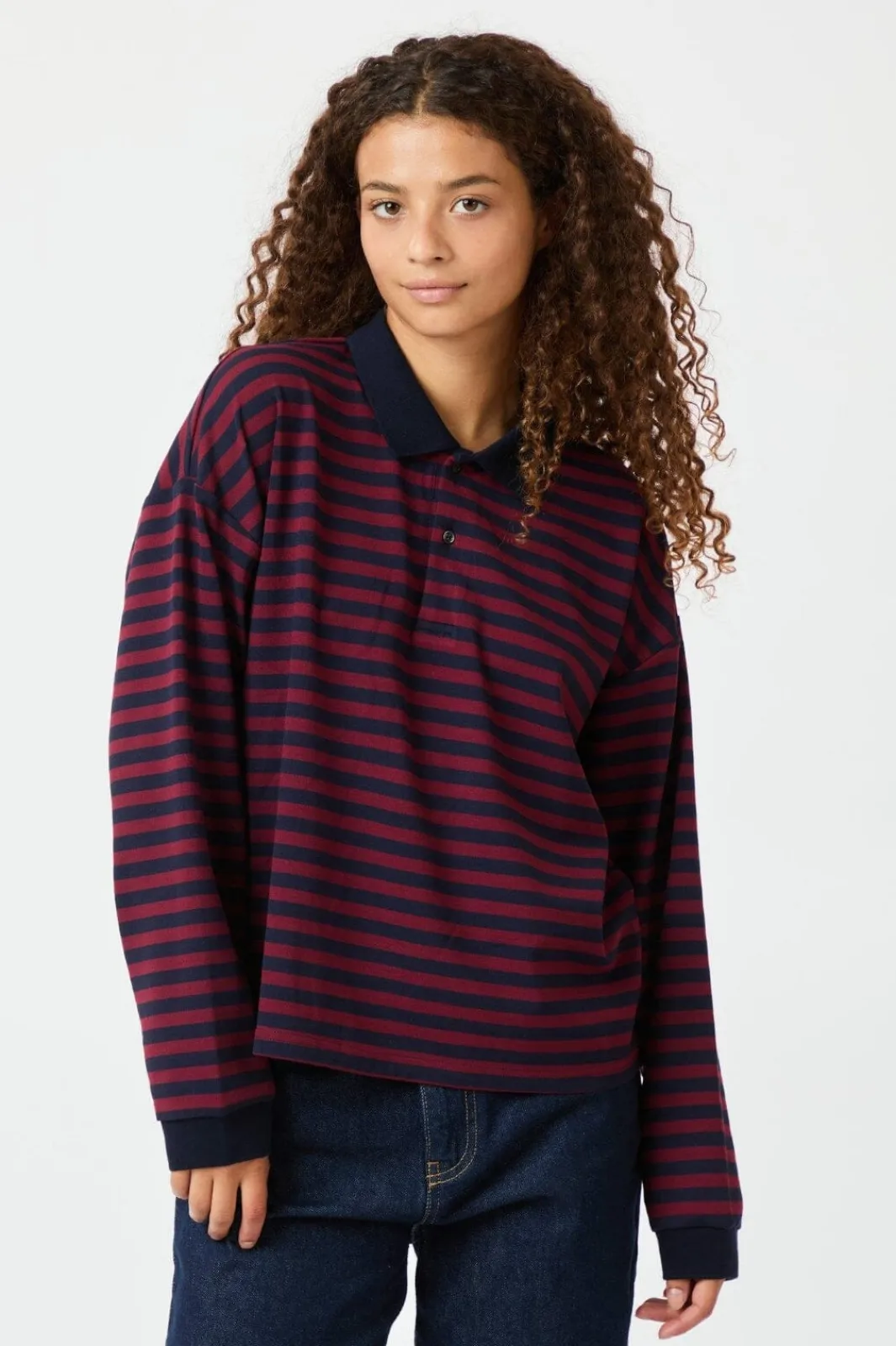 Clearance Neo Noir Sara Wide Stripe Polo Blouse 164258 Navy