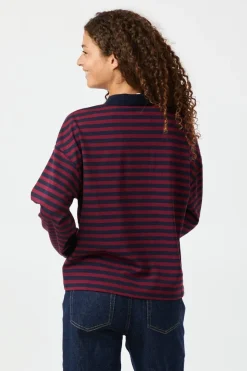 Clearance Neo Noir Sara Wide Stripe Polo Blouse 164258 Navy