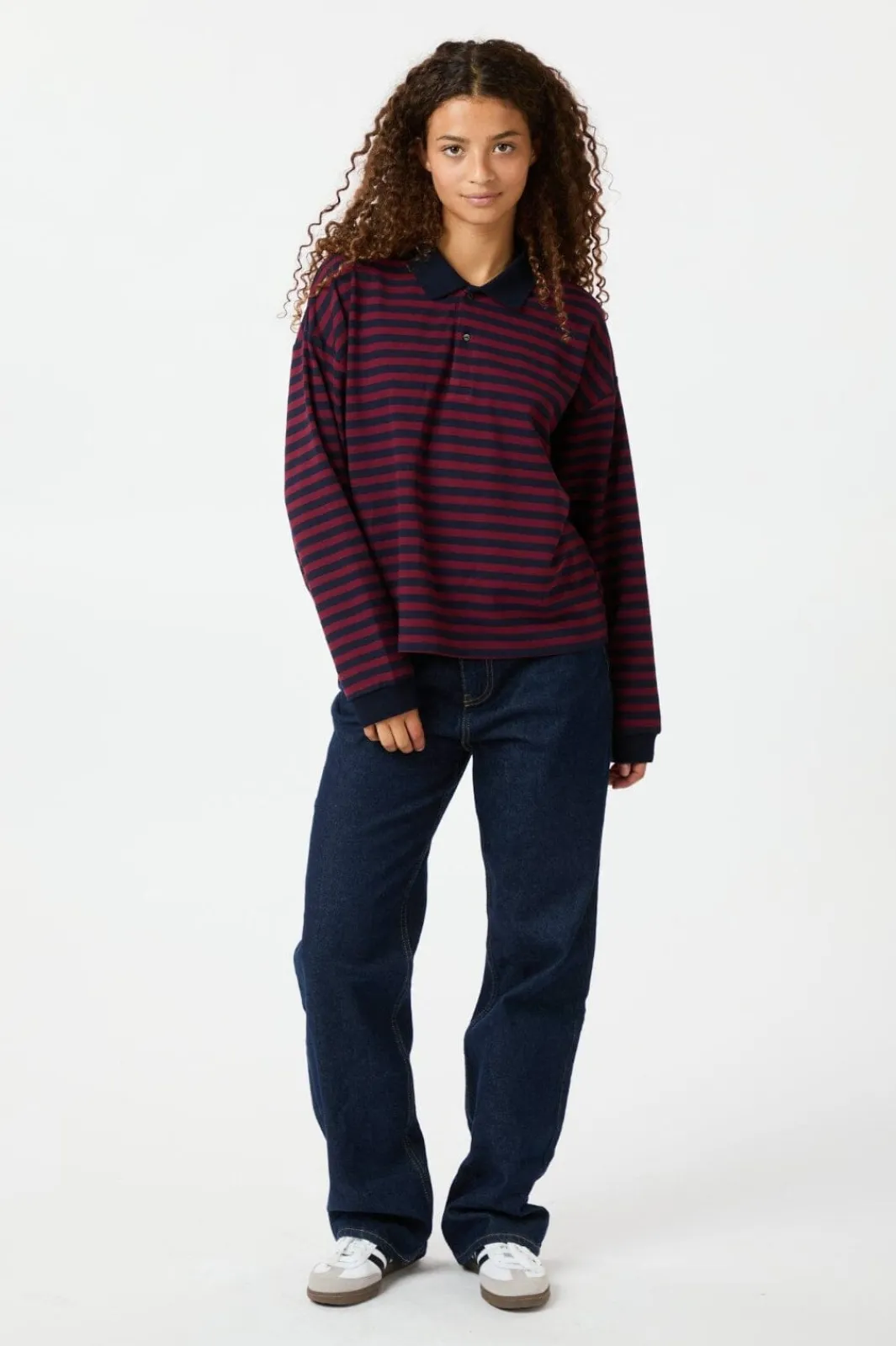 Clearance Neo Noir Sara Wide Stripe Polo Blouse 164258 Navy