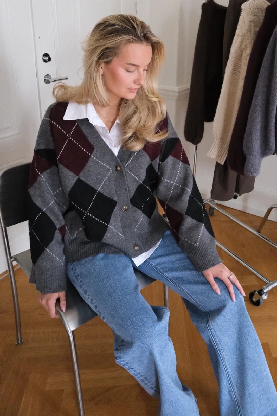 BYIC Saschaic Cardigan D076 Grey Argyle