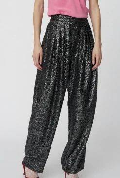 Hot Stella Nova Sequins Lamé Pants 978 Black Metallic