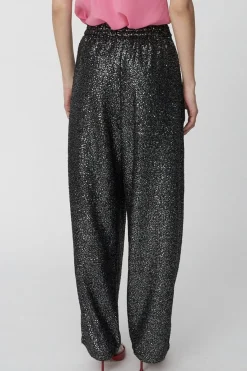 Hot Stella Nova Sequins Lamé Pants 978 Black Metallic