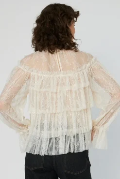 Clearance Stella Nova Sheer Frill Lace Blousels54-2504 029 Creme
