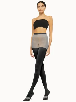 Online Wolford Shiny Sheer Tights Black/Pewter