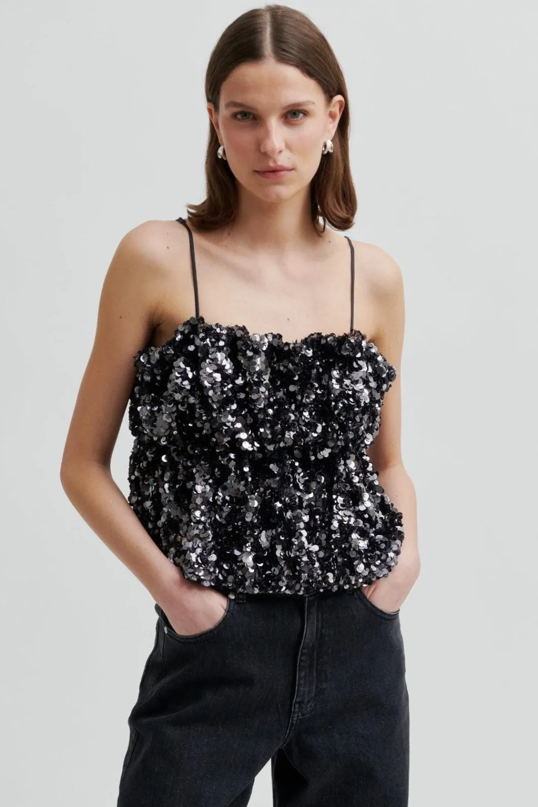 Clearance Second Female Shiny Strap Top 60229 7049 Gungrey Metal