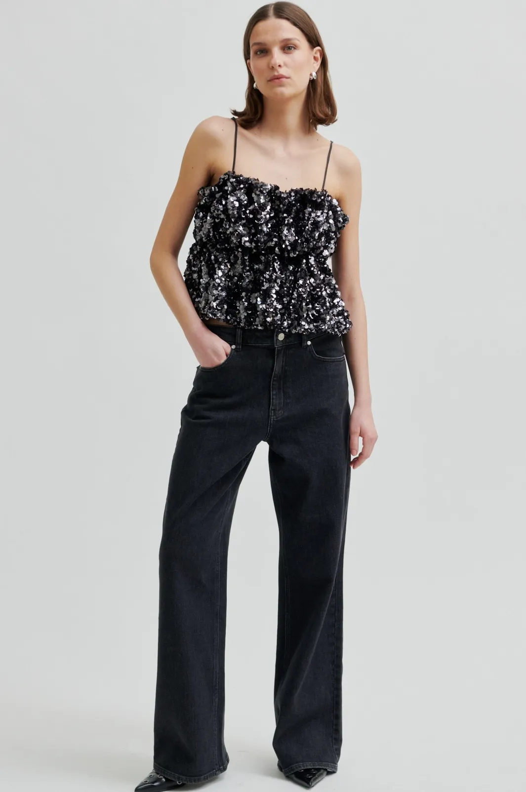 Clearance Second Female Shiny Strap Top 60229 7049 Gungrey Metal