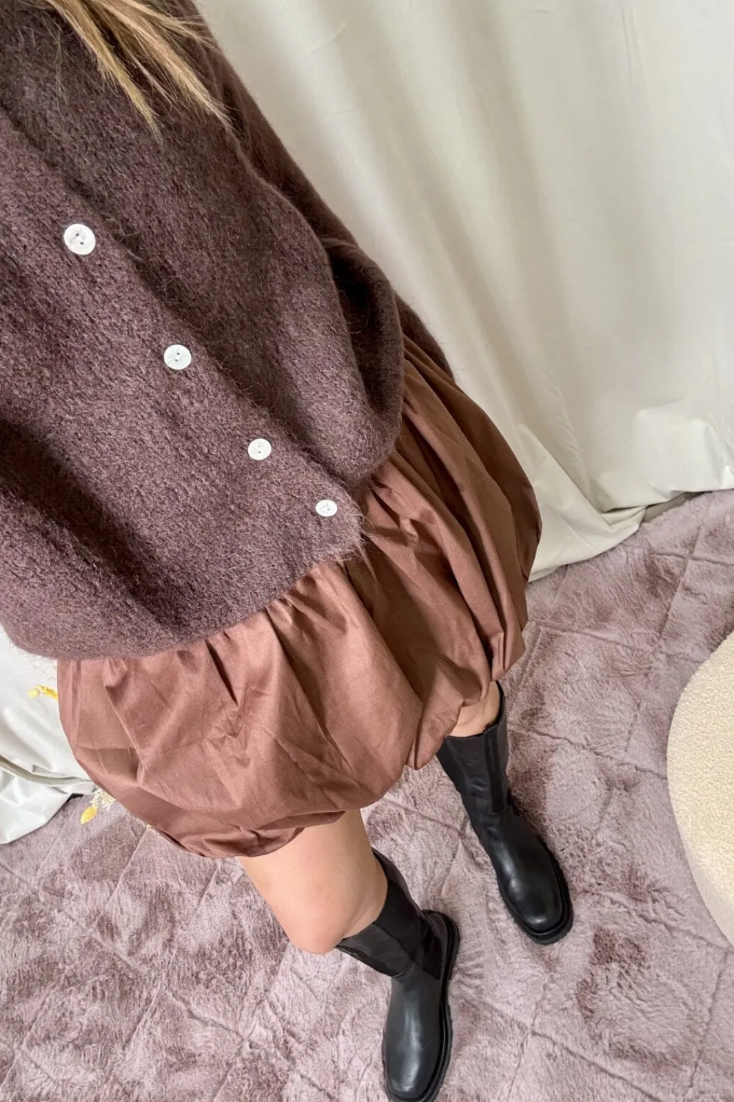 Online A-bee Short Balloon Skirt Dark Brown
