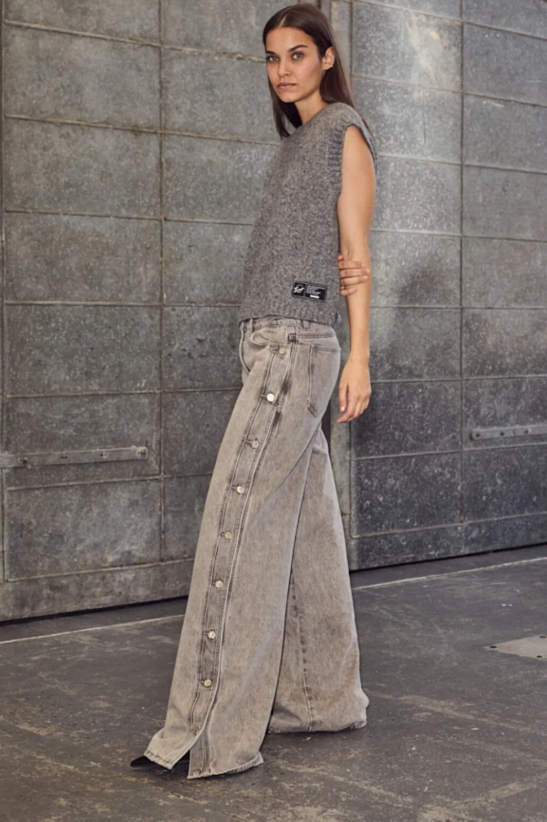 Clearance Haute L'Amitié Side Panel Button Jeans HL10328 Light Grey