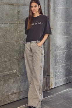 Clearance Haute L'Amitié Side Panel Button Jeans HL10328 Light Grey