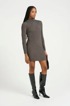 Online Gestuz Silvigz Ls Short Dress 10909595 106076 Warm Grey Metallic