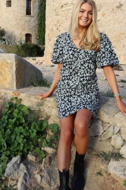 Online Liberte Siona-V-Neck-Dress 22187 Black Flower