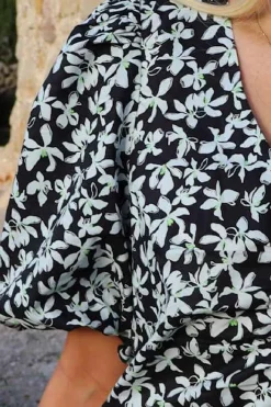 Online Liberte Siona-V-Neck-Dress 22187 Black Flower