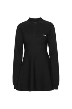Sale Rotate Slinky Knit Polo Dress 115488100 BLACK