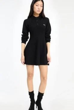 Sale Rotate Slinky Knit Polo Dress 115488100 BLACK