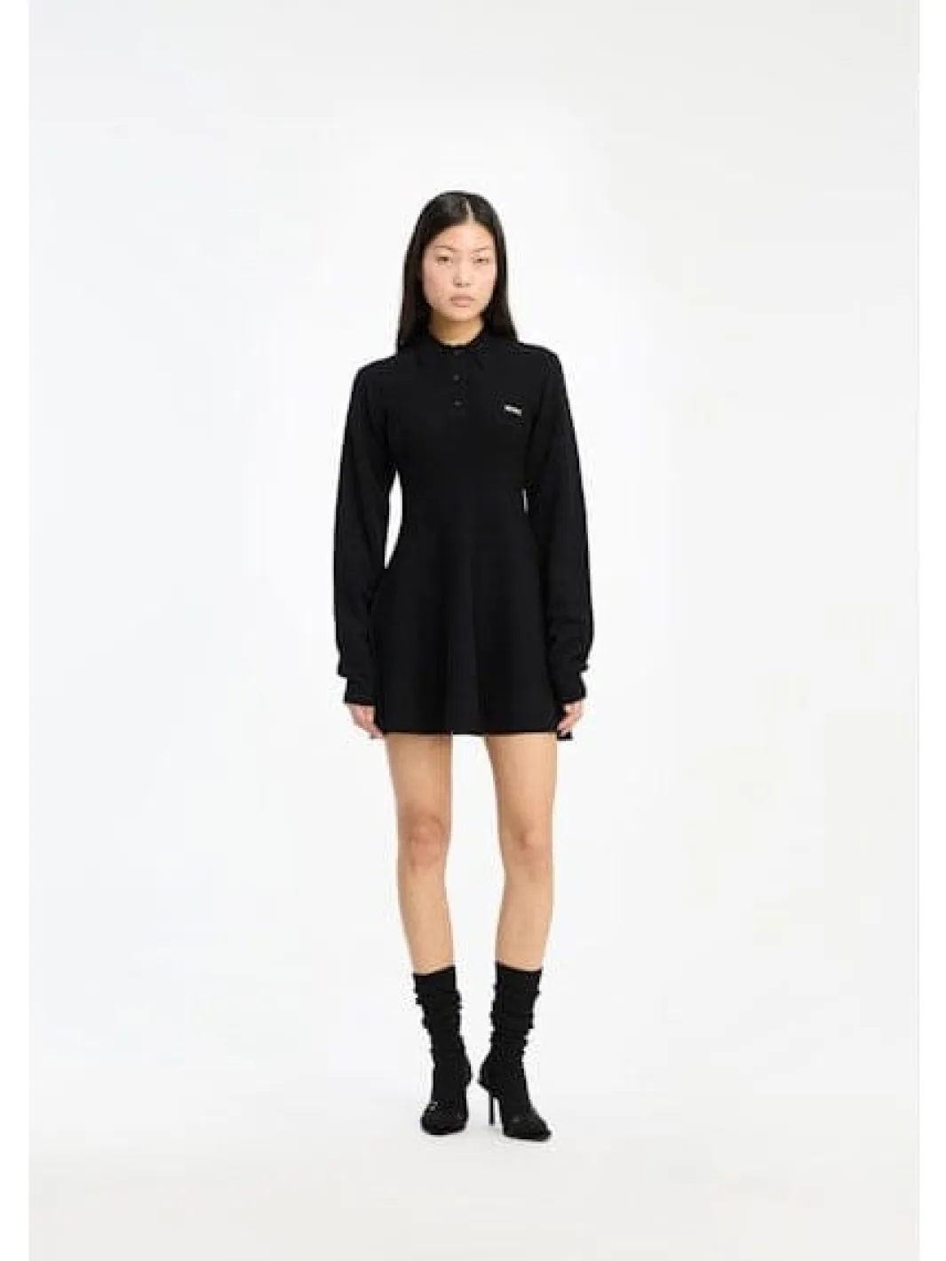 Sale Rotate Slinky Knit Polo Dress 115488100 BLACK