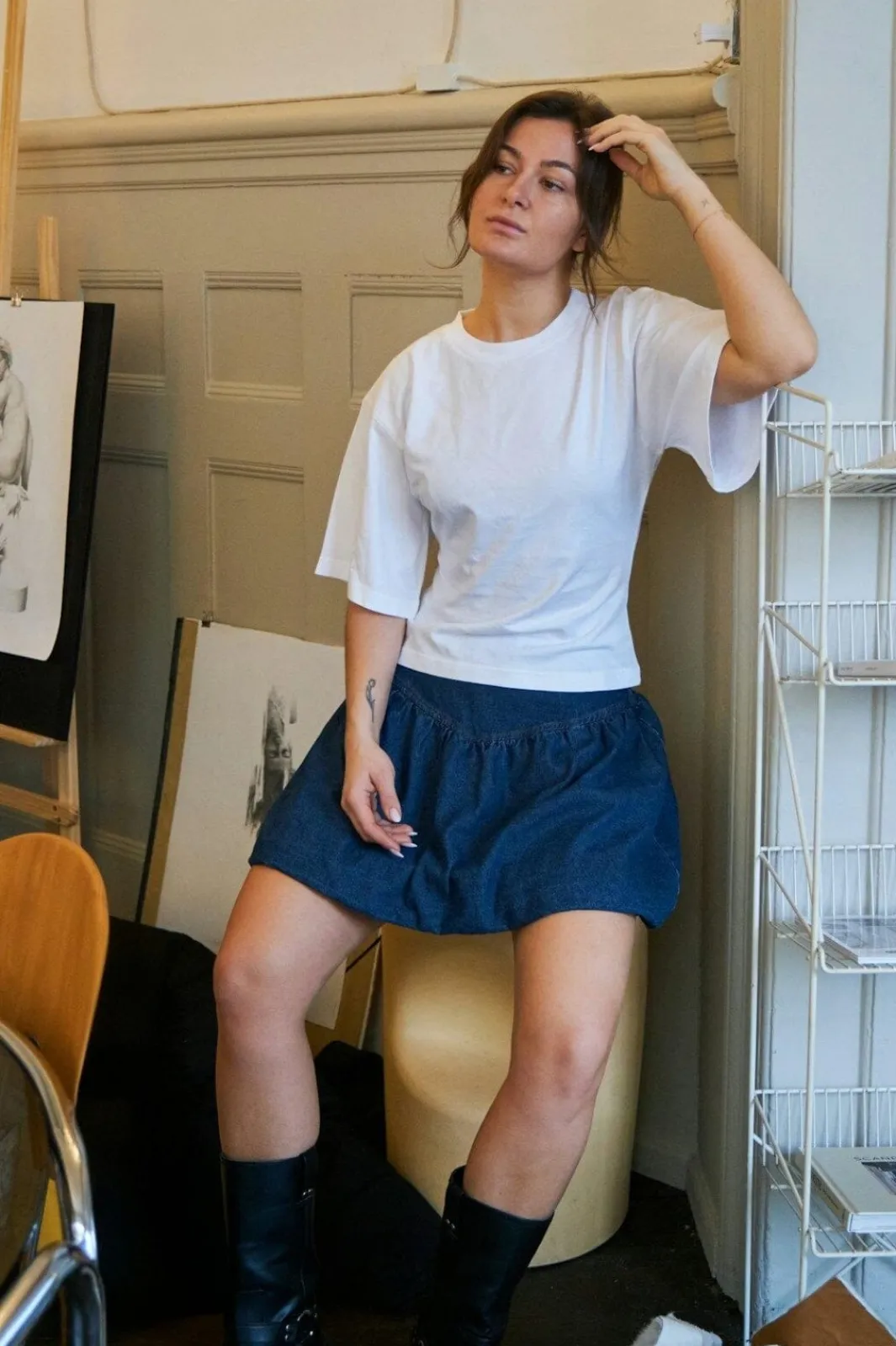 New Neo Noir Solar Denim Balloon Skirt 165053 140