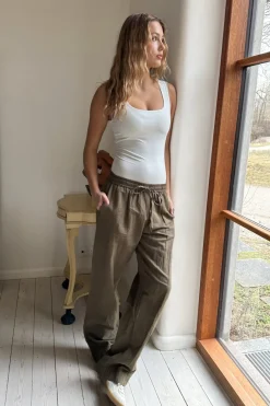 Neo Noir Sonar Linen Pants Army