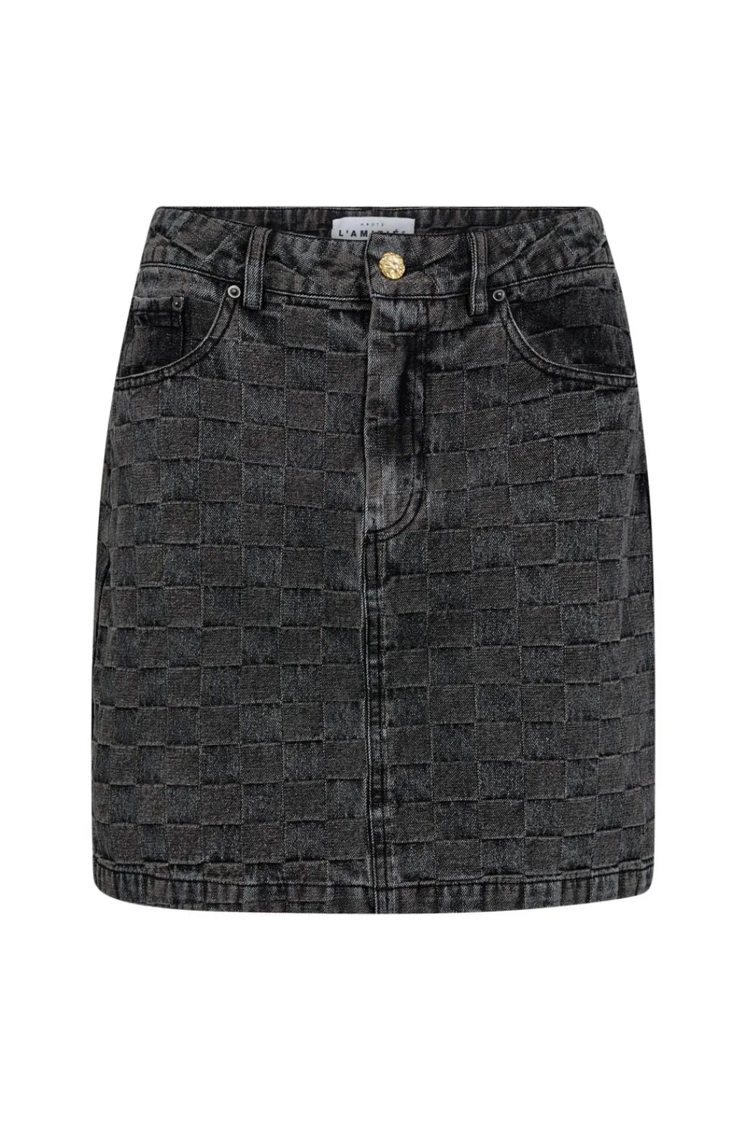 Discount Haute L'Amitié Square Denim Crop Skirt HL10054 Black
