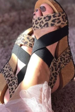 Outlet Copenhagen Shoes Stacia Leopard 22 Brown Leopard/Black Elastic