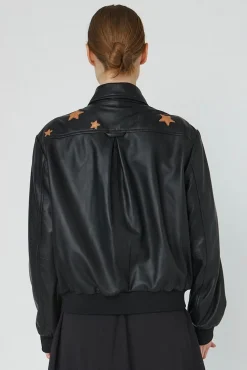 Clearance Stella Nova Starlight Leather Bomber Jacketsl54-7328 999 Black