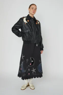 Clearance Stella Nova Starlight Leather Bomber Jacketsl54-7328 999 Black