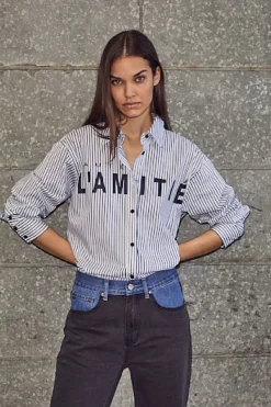 New Haute L'Amitié Stripe Chest Logo Shirt HL10300 White Blue Stripe