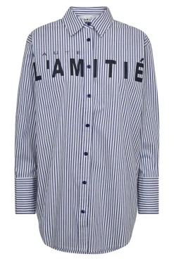 New Haute L'Amitié Stripe Chest Logo Shirt HL10300 White Blue Stripe