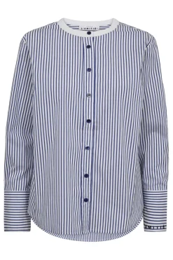 New Haute L'Amitié Stripe Cuff Logo Shirt HL10301 White Blue Stripe