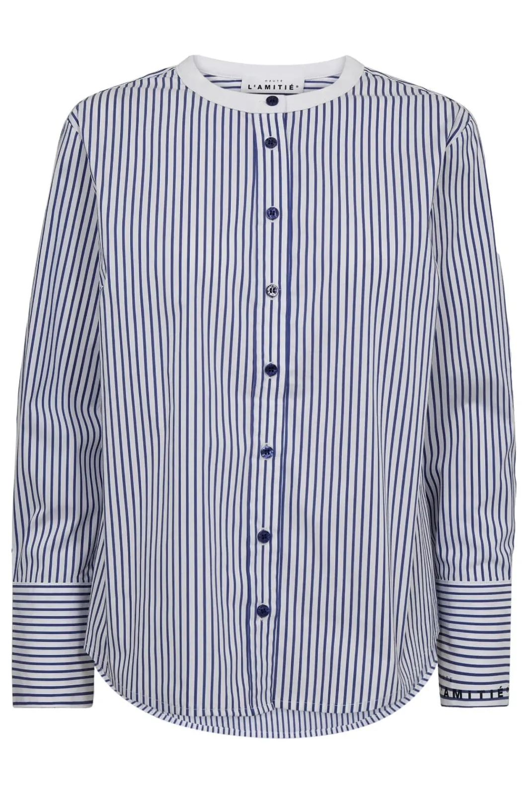 New Haute L'Amitié Stripe Cuff Logo Shirt HL10301 White Blue Stripe