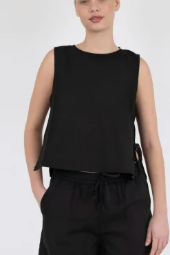 Neo Noir Svetlana Linen Top Black